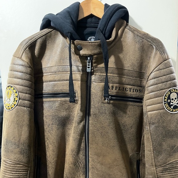 Affliction Jackets & Coats Affliction Hooded Brown Suede Leather